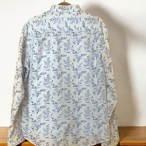 Club Monaco Floral White & Blue 100% Cotton Button Down Shirt Sz L Slim Fit - Picture 2 of 5